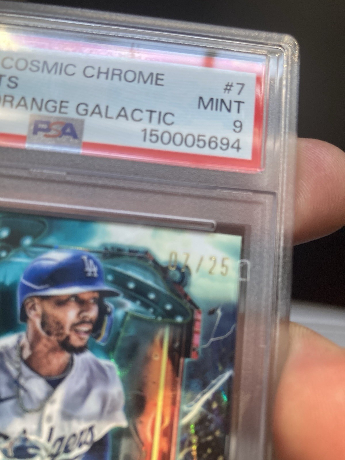 2025 Topps Cosmic Chrome Mookie Betts Extra Terrestrial Talent Orange /25 PSA 9 view 2