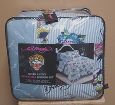 Ed Hardy Blue /Striped Queen 8 pc Reversible ...