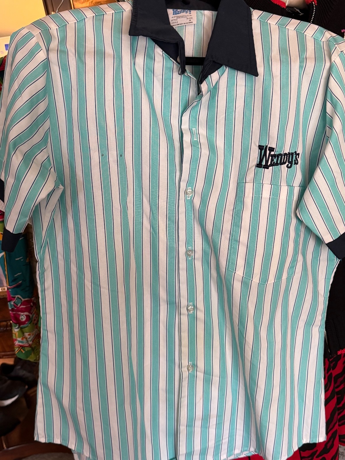 1980s Wendys Fast Food Employee Striped Uniform Shirt Retro Vintage Pop Culture