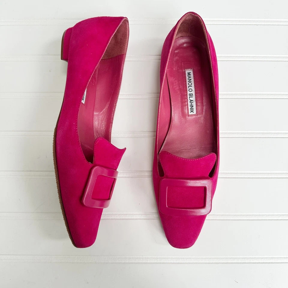 Mocasines Manolo Blahnik Pozzuoli Fucsia Gamuza Hebilla Planos Maysale Rosa 37  Foto 2 de 4