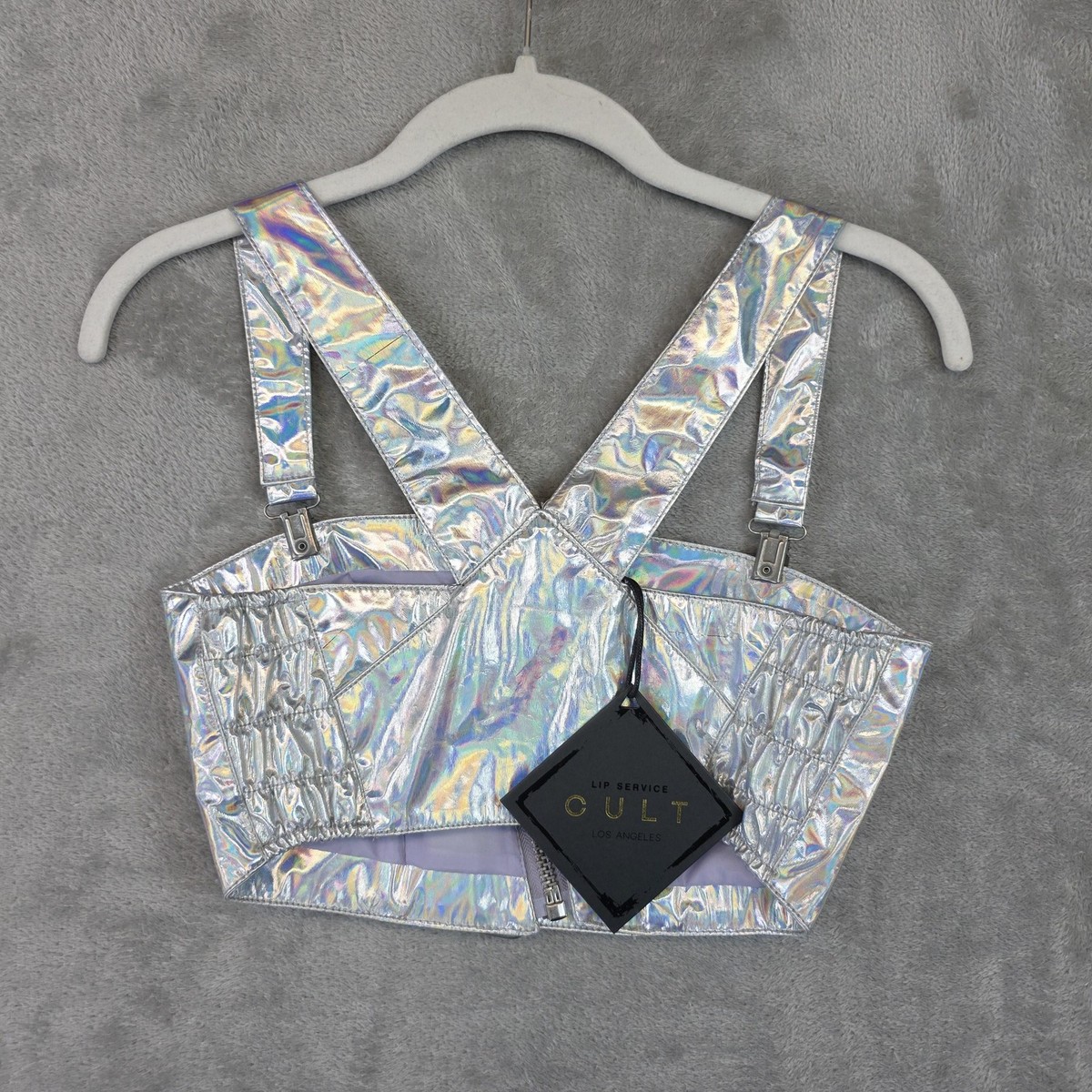 LIP SERVICE ⭐︎ Lip Service Tank Top Womens XS Silver Holographic Belted Zip Crop