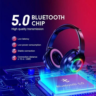 SIINDOO RGB LED Kopfhörer Bluetooth 5.0 Kabellos Stereo Bass Kopfhorer Kabellos Faltbare