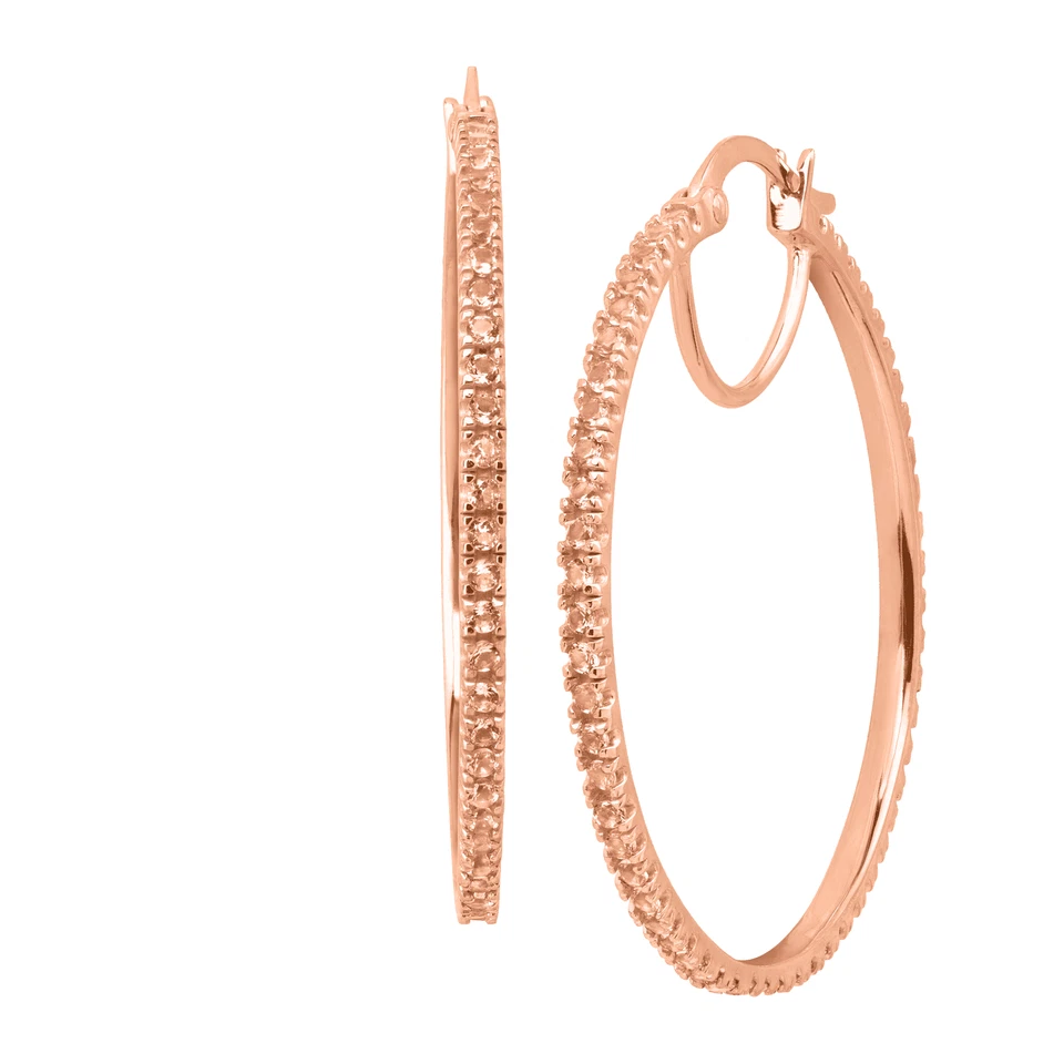 Finecraft Simulated Nano Morganite Hoop Earrings in Rose Gold Plated Silver