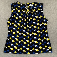 Calvin Klein Sleeveless Blouse Geometric Blue Black Yellow White Round Neck XL