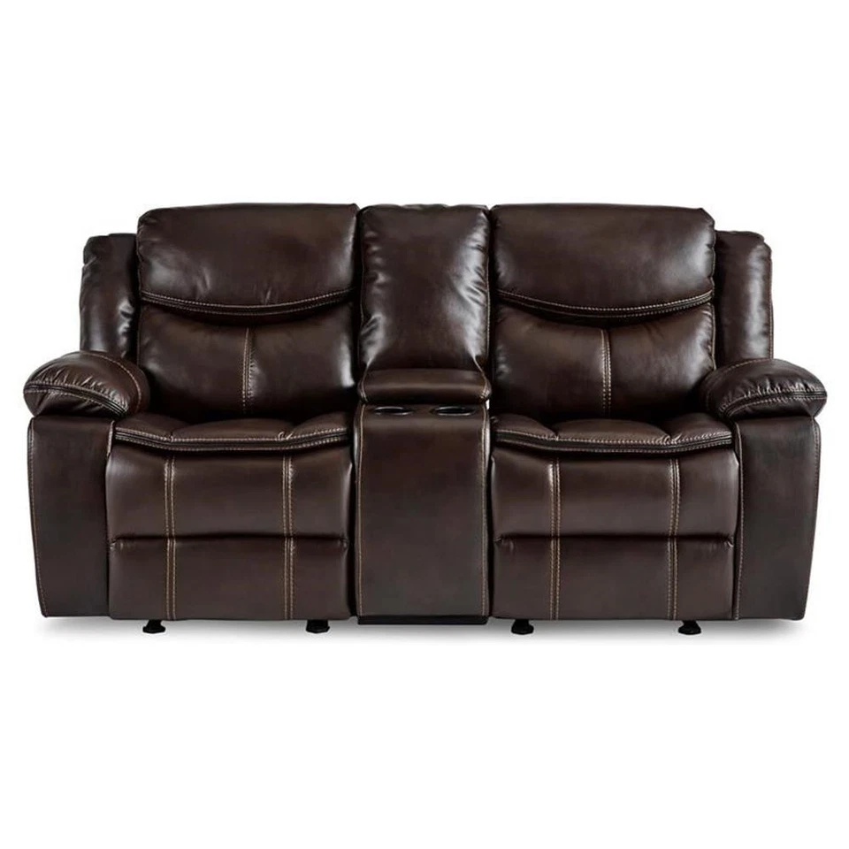 Lexicon Bastrop Doble Planeador Reclinable Loveseat con Consola en Marrón Foto 3 de 4