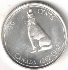1967 Canadian Silver Brilliant Uncirculated QEII Fifty Cent coin!