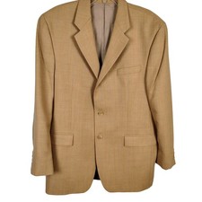 Chaps Ralph Lauren Mens 44L Blazer Tan Wool Herringbone Windowpane Dark Academia