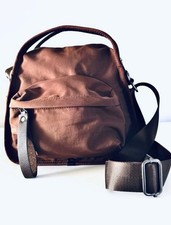 Borsa a tracolla estiva in nylon marrone manico superiore tracolla regolabile usata in ottime condizioni