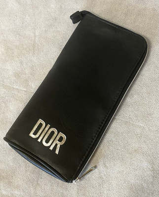 DIOR Black Silver Logo Travel Makeup Cosmetic Brush Holder Zipper Case Pouch