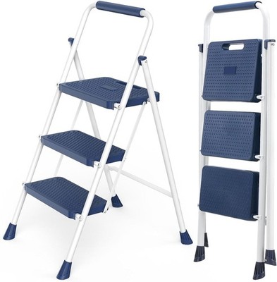 3 Step Ladder, Step Stool Foldable, 800lbs Portable Ladder with Anti-Slip Pedal