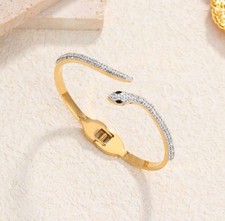 Luxury Snake Wrap Cuff Bracelet Gold Tone Cry...