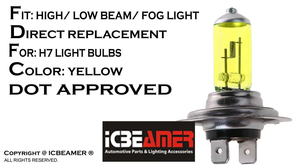 ICBEAMER H7 12V 55W Xenón Super Amarillo Faro Reemplazar Lámpara Halógena Y340 Foto 2 de 4
