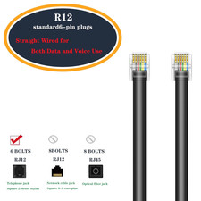 RJ12 Cable Phone Cord RJ12 6P6C Male to Male Straight Wired for Both Data and...