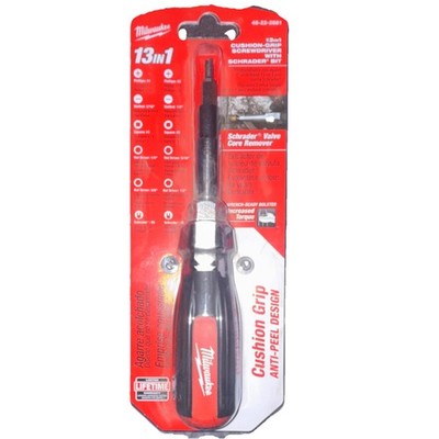 Milwaukee 13-in-1 Cushion Grip Screwdriver Set Schrader Valve Core Remover