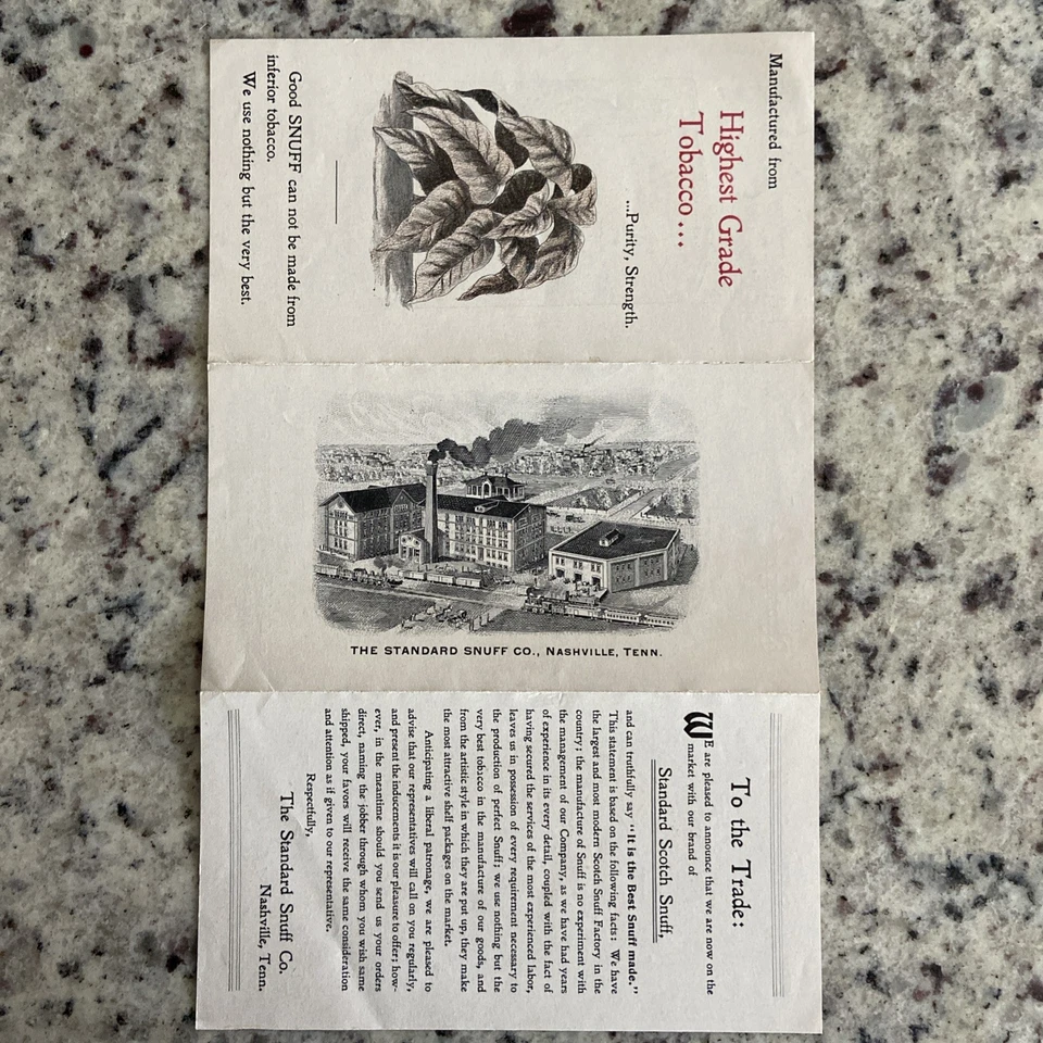 Early 1900s Standard Snuff Co Tobacco Tin Advertising Brochure Nashville TN - Image 2 of 4