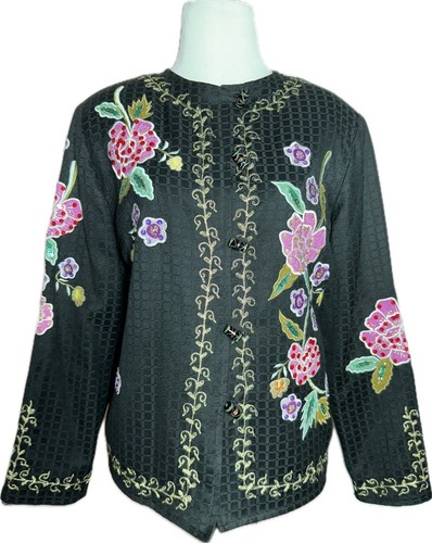 Vintage 90’s Floral Embroidery Gold Detail Jacket Career Alex Kim Sz PM - Picture 2 of 23
