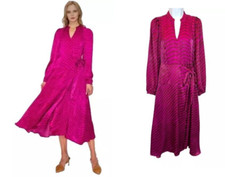Melloday Magenta Zebra Stripe Faux Wrap Midi Dress  Size S  Mobwife  Barbiecore