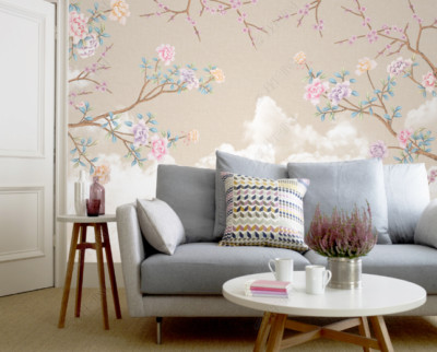 3D Branch Floral Clouds Colorful Self-adhesive Removeable Wallpaper Wall Mural