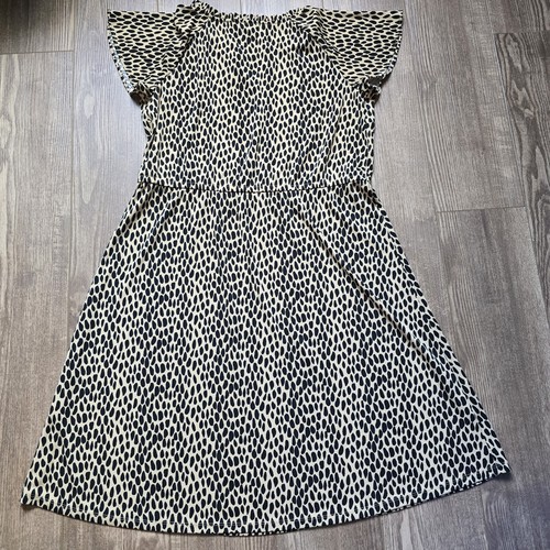 TALBOTS Dress Womens XL Petite Fit & Flare Smocked Split Neck Animal Print - Picture 2 of 7