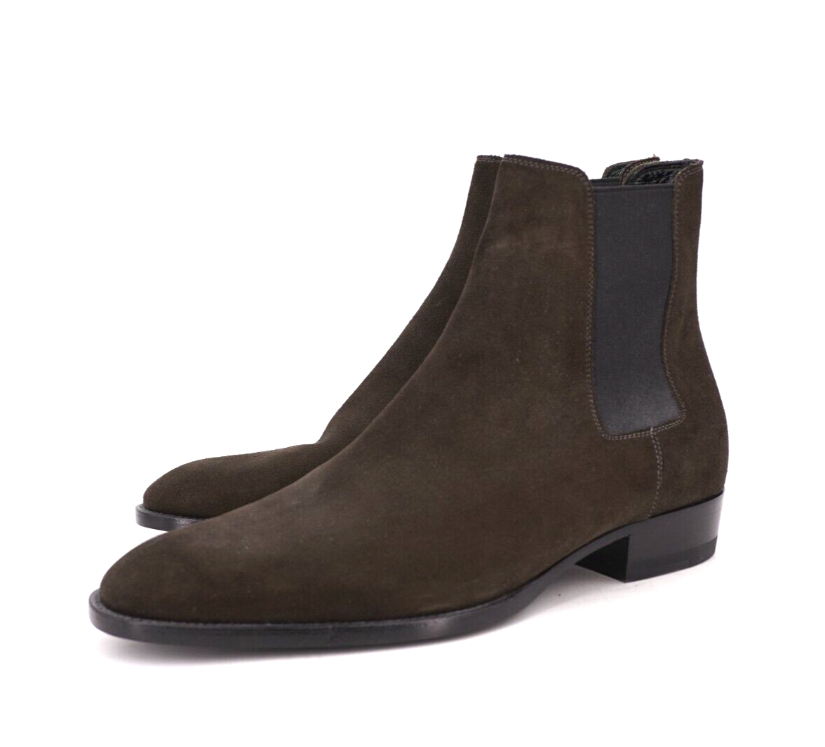 STIVALE CHELSEA INDOSSATI 1x $1350 SAINT LAURENT WYATT MARRONE SCAMOSCIATO EU 40 US 7