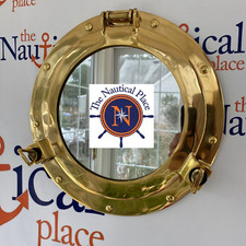 11" Brass Porthole Mirror, Polished Finish, Nautical Wall Decor, Ship Window