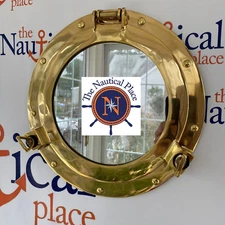 11" Brass Porthole Mirror, Polished Finish, Nautical Wall Decor, Ship Window