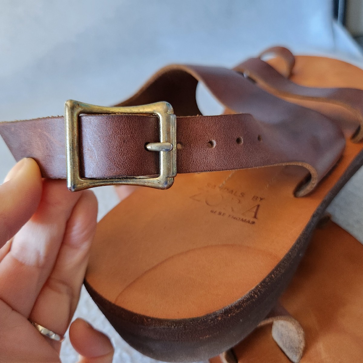 Sandals by Zora Size 11/12. Handmade. Brown Zora of St.Thomas Handmade Leather Ankle Strap Sandals  main image 2