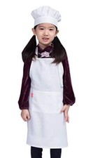 Kids Apron and Chef Hat Set, Children's Adjustable Bib Apron S 2-5 Year White