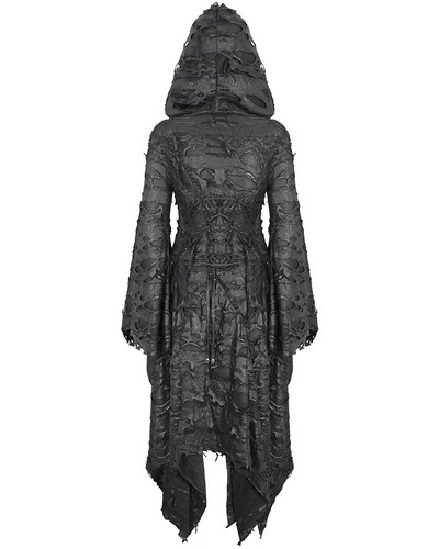 Devil Fashion Apocalyptic Punk Shredded Hooded Cloak Jacket - Picture 2 of 13