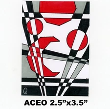 Original ACEO - Abstract, Cubism, Bauhaus - miniature markers painting
