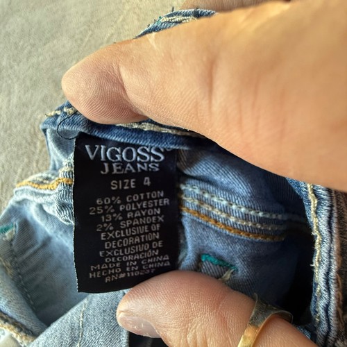 Vigoss Shorts Girls Sz 4t Blue Denim Short Cuffed Elephant Embroidered Boho Jean - Picture 8 of 12