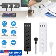 4 Outlet Plugs Wall Mountable USB Surge Protector Power Strip with USB Ports USA