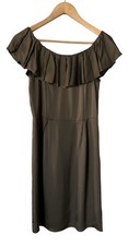Banana Republic Olive Green Pleat Ruffle Neckline 100% Silk Dress Size 2