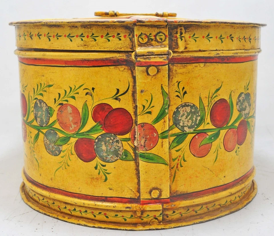 Caja de herramientas de almacenamiento de hierro vintage original antigua hecha a mano pintada floral Foto 4 de 4