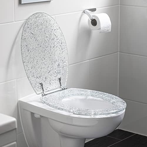 Glitter Toilet Seat Transparent Toilet Seat with Sparkly Silver