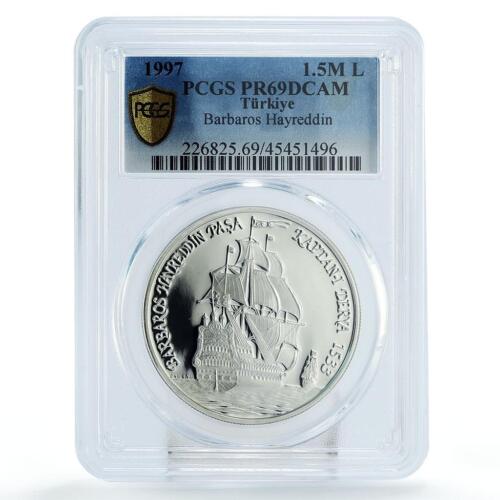 Turkey 15000000 lira Barbaros Hayreddin Ship Clipper PR69 PCGS silver coin 1997 - Picture 1 of 2