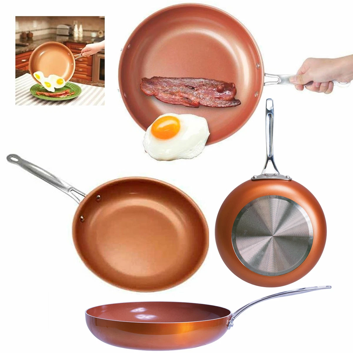 2 Pc Non Stick Ceramic Copper Coated Fry Pan Set Eco PFOA free Cookware 8  11