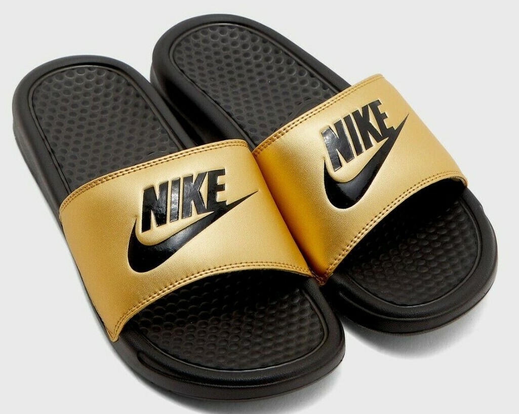 WOMEN NIKE BENASSI JDI BLACK / METALLIC GOLD 343881 014 | eBay