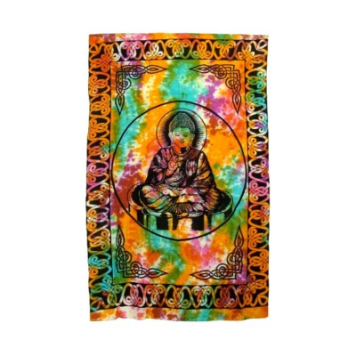 Tie Dye BUDDHA Tapestry Blanket Bed Spread Wall Hanging 72'' x 108''