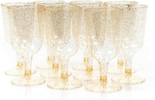 Plastic Wine Glasses with Gold Glitter for Weddings & Parties, 170ml