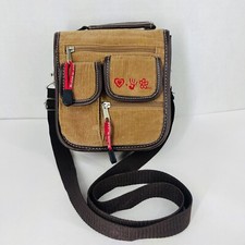 Mudd Vintage Y2k 90s Brown Tan Corduroy Crossbody Cosmetic Organizer Purse Bag