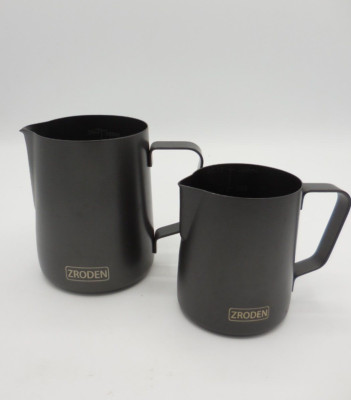 2 Zroden Milk Frothing Steaming Pitcher Metal 12 oz & 20 oz Black Metal
