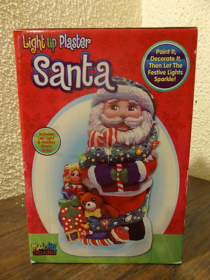 NIB LED Light Up Plaster Santa Claus Christmas Ready To Paint Ceramic Craft Kit