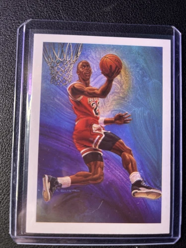 1990-91 NBA HOOPS Art Card Team Checklist #358 Michael Jordan