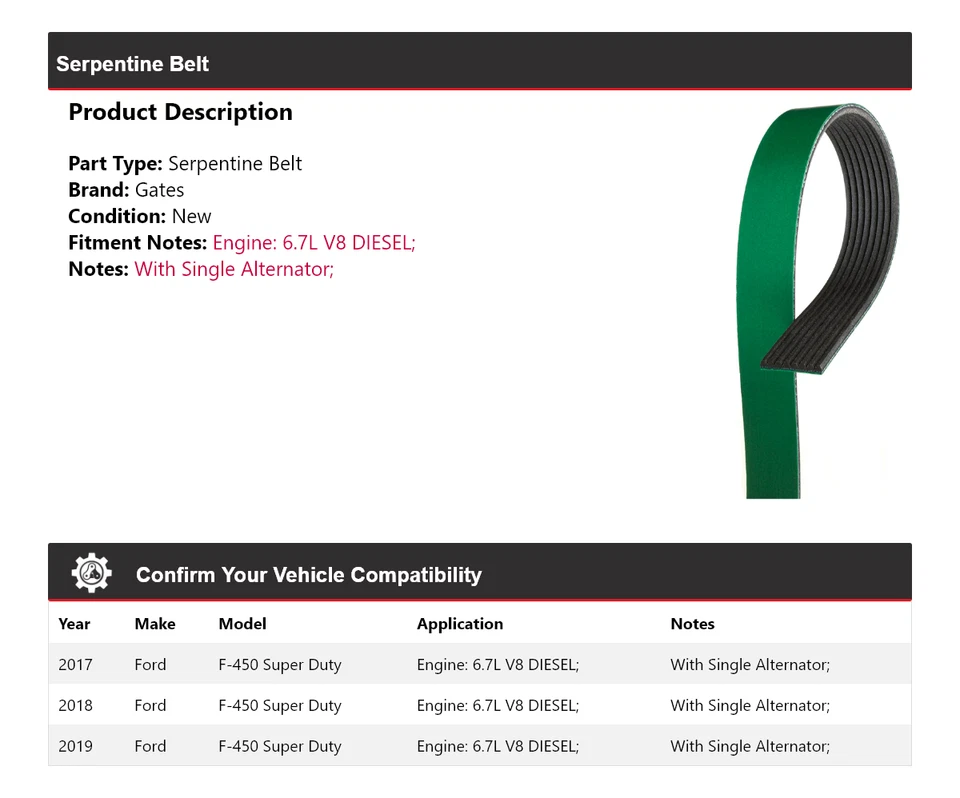 Para Ford F-450 Super Duty 2017-2019 6,7 L V8 diésel puertas de cinturón serpentinas 2018 Foto 2 de 4