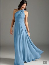 Azazie Charlize One-Shoulder Formal Gown in Steel Blue