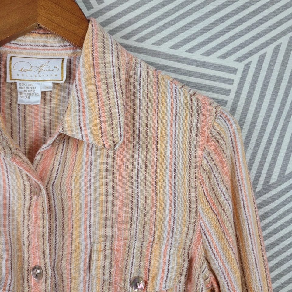 Diane Newman льняной на пуговицах верхний размер средний полоски желтовато-коричневый оранжевый женщин - Изображение 3 из 4