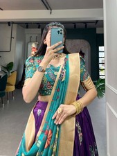 Indian Traditional Lehenga Choli Set Dola Silk Kalamkari Print Dupatta