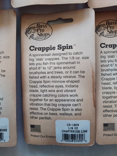 New In Package Vintage Bass Pro Shops 1/8oz. Crappie Spin Spinner Baits Set Of 6 - Picture 4 of 14