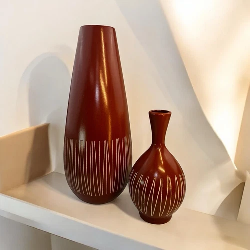 Two MCM Sienna Retro Vase Royal Haeger By Larry Laslo 17 and 11 Inches Vintage